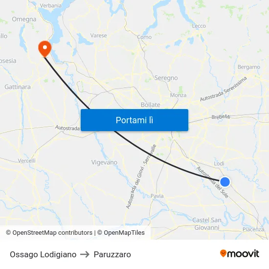 Ossago Lodigiano to Paruzzaro map