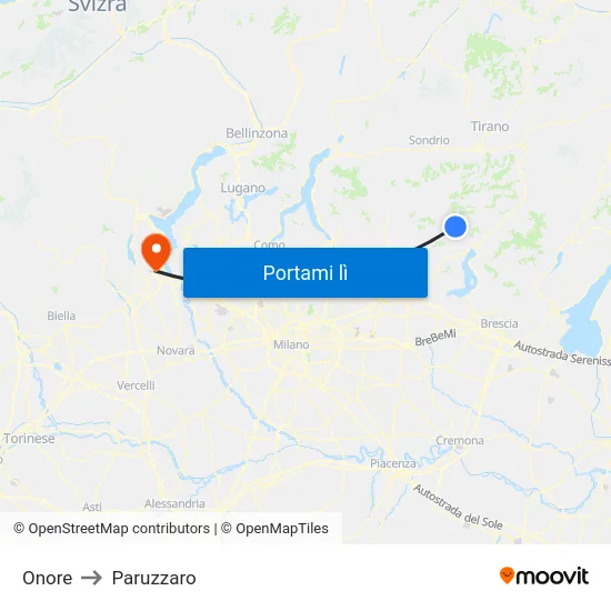 Onore to Paruzzaro map