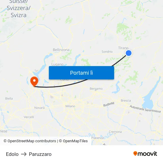Edolo to Paruzzaro map