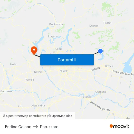 Endine Gaiano to Paruzzaro map