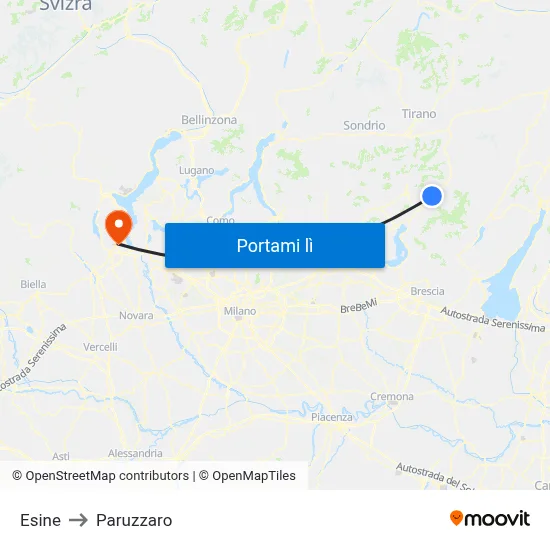 Esine to Paruzzaro map