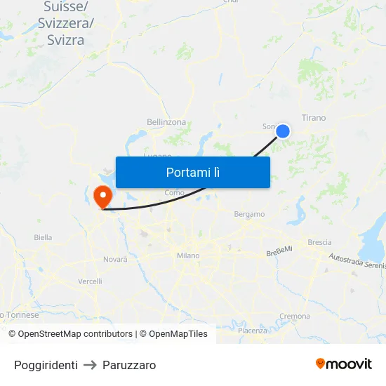 Poggiridenti to Paruzzaro map
