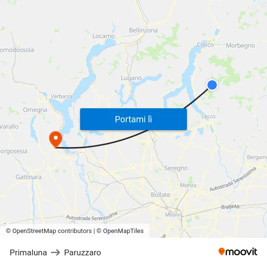 Primaluna to Paruzzaro map