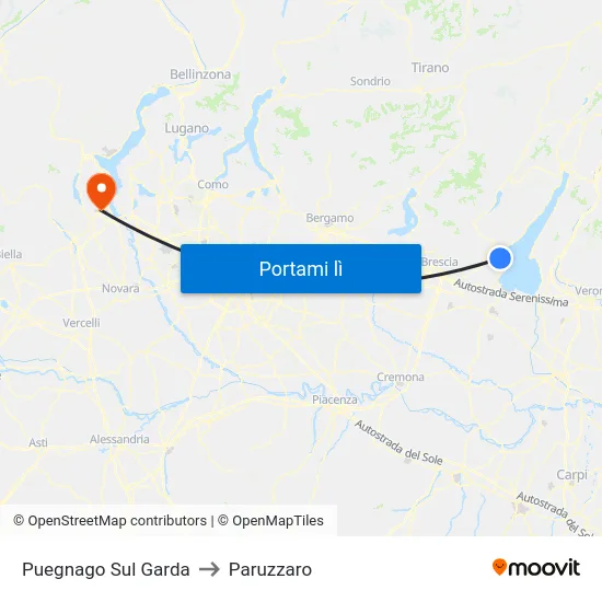 Puegnago Sul Garda to Paruzzaro map