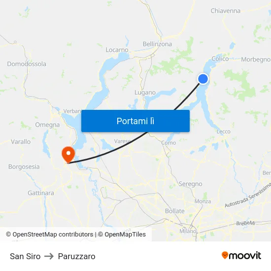 San Siro to Paruzzaro map