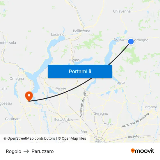 Rogolo to Paruzzaro map