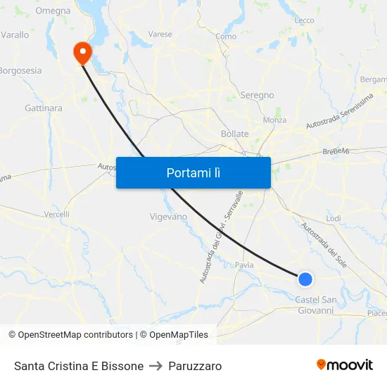 Santa Cristina E Bissone to Paruzzaro map