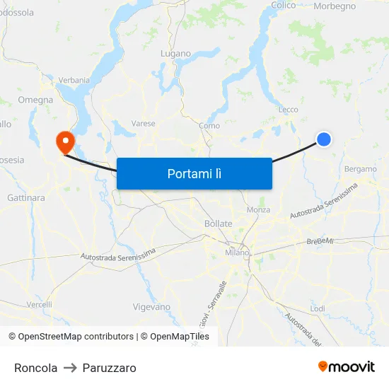 Roncola to Paruzzaro map