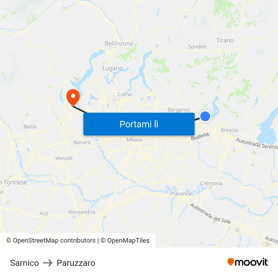 Sarnico to Paruzzaro map