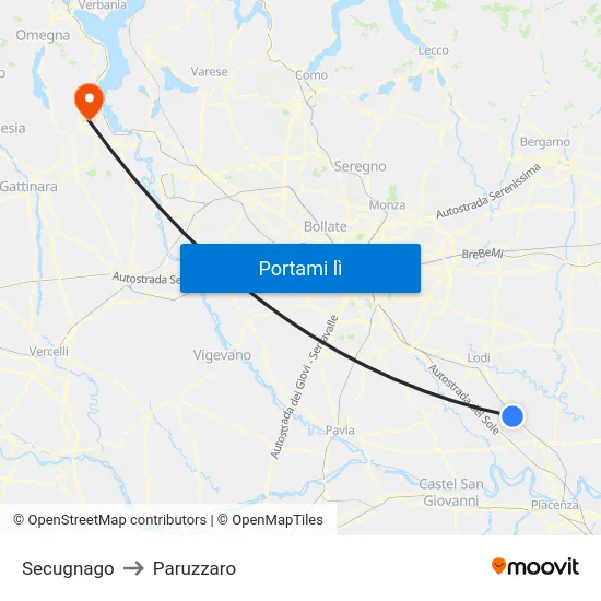 Secugnago to Paruzzaro map