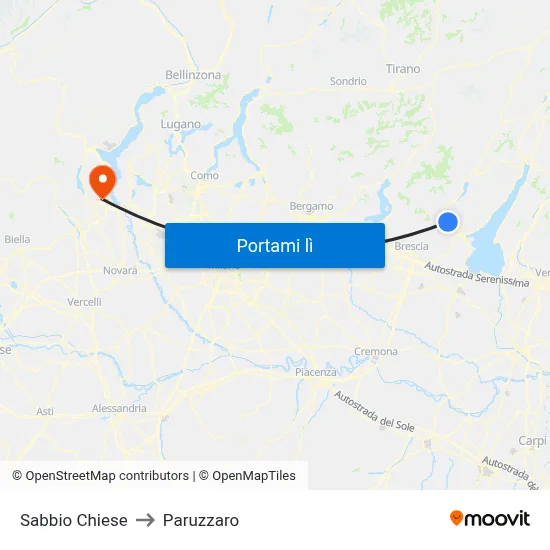 Sabbio Chiese to Paruzzaro map