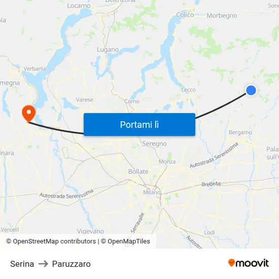 Serina to Paruzzaro map
