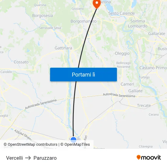 Vercelli to Paruzzaro map
