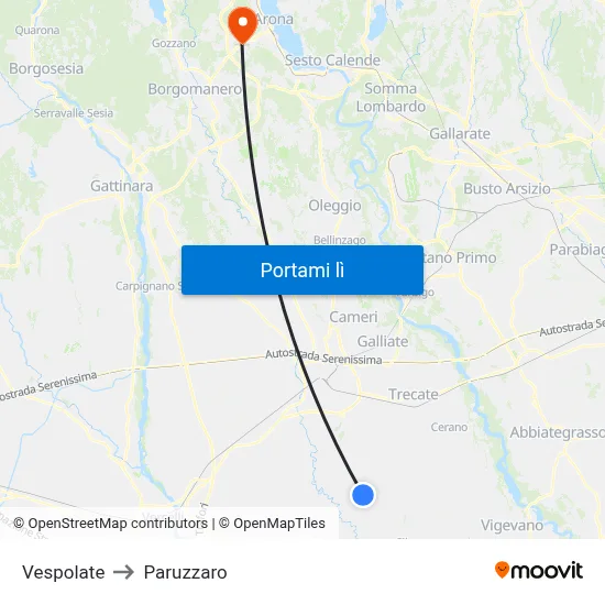 Vespolate to Paruzzaro map