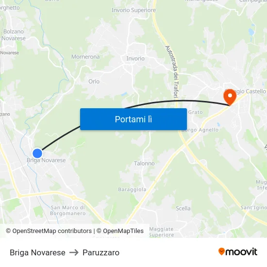 Briga Novarese to Paruzzaro map