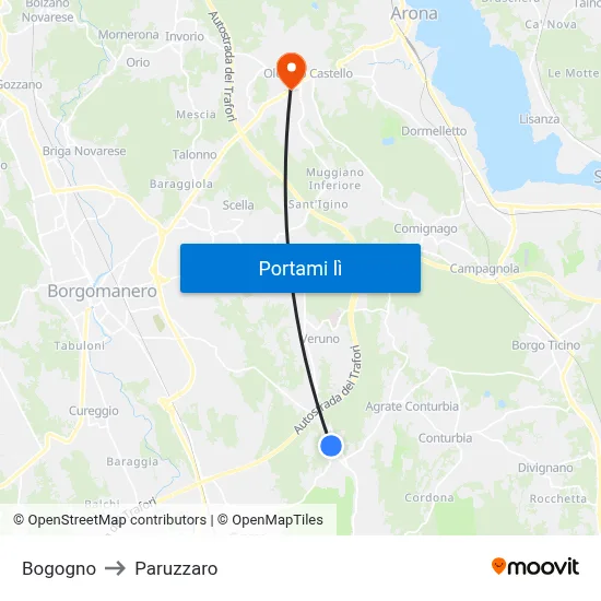 Bogogno to Paruzzaro map