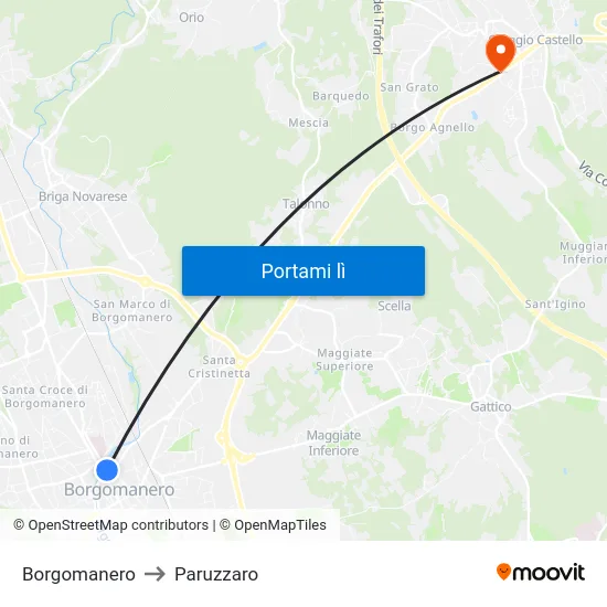 Borgomanero to Paruzzaro map