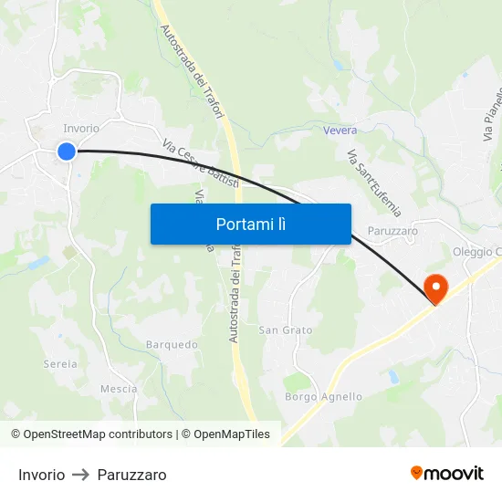 Invorio to Paruzzaro map