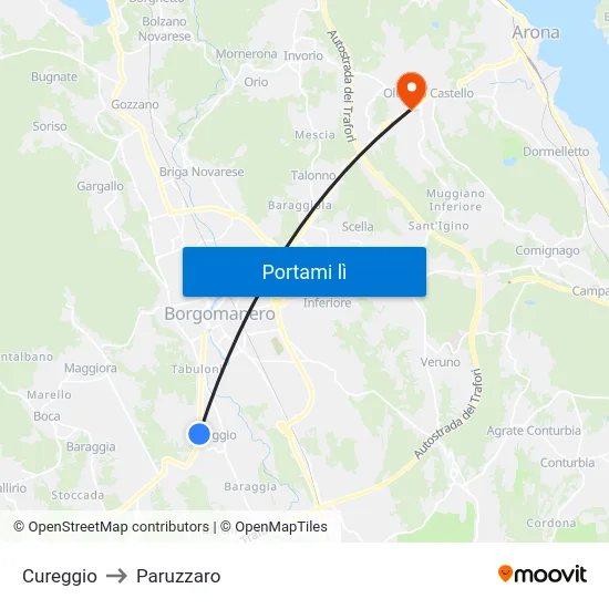 Cureggio to Paruzzaro map