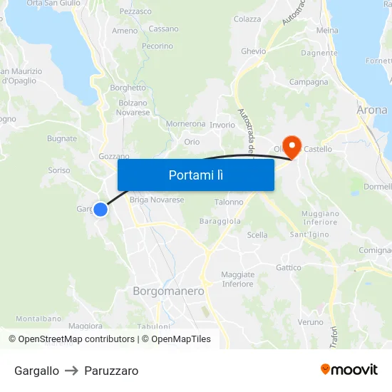 Gargallo to Paruzzaro map