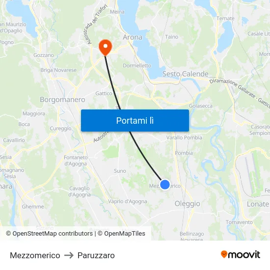 Mezzomerico to Paruzzaro map