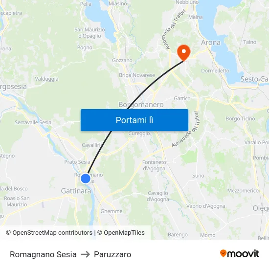 Romagnano Sesia to Paruzzaro map