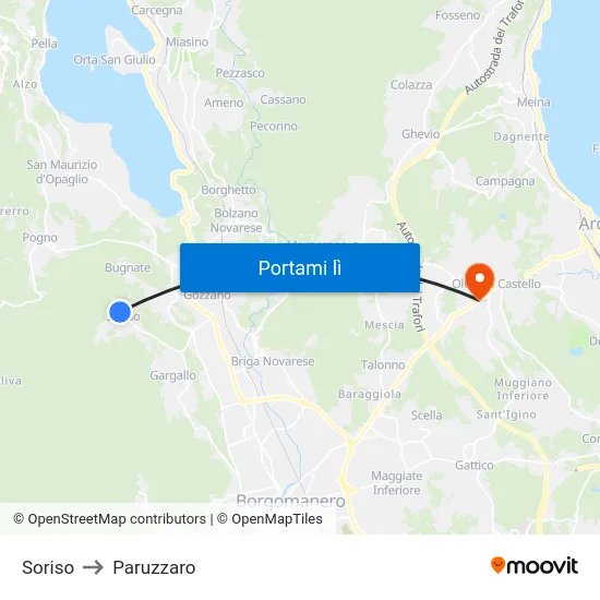 Soriso to Paruzzaro map