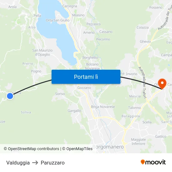 Valduggia to Paruzzaro map
