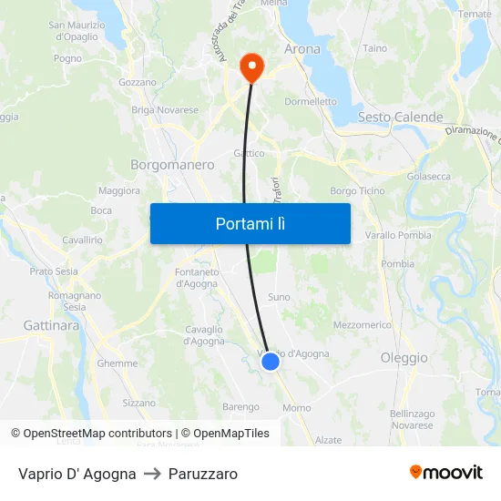Vaprio D' Agogna to Paruzzaro map