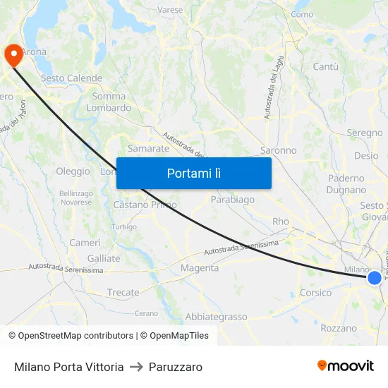 Milano Porta Vittoria to Paruzzaro map