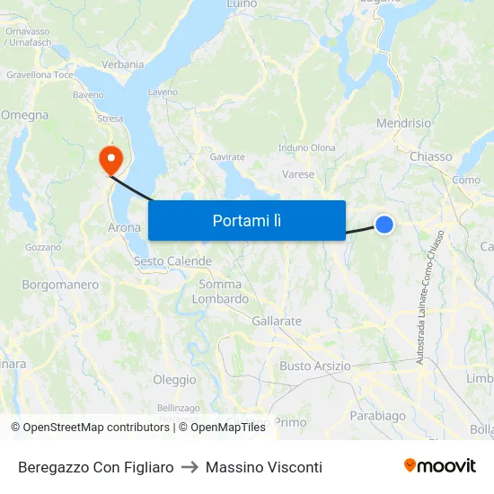 Beregazzo Con Figliaro to Massino Visconti map