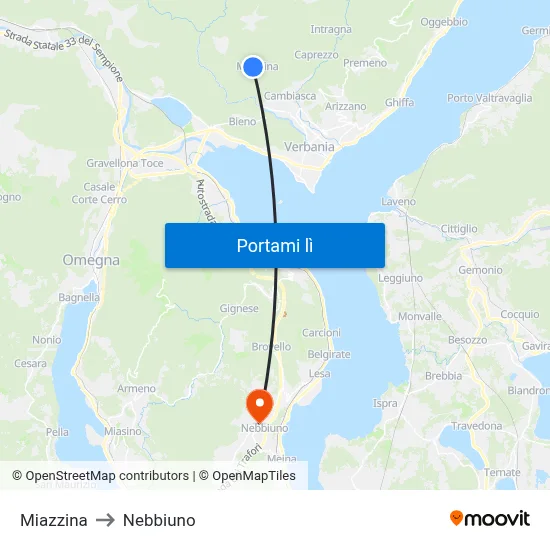 Miazzina to Nebbiuno map