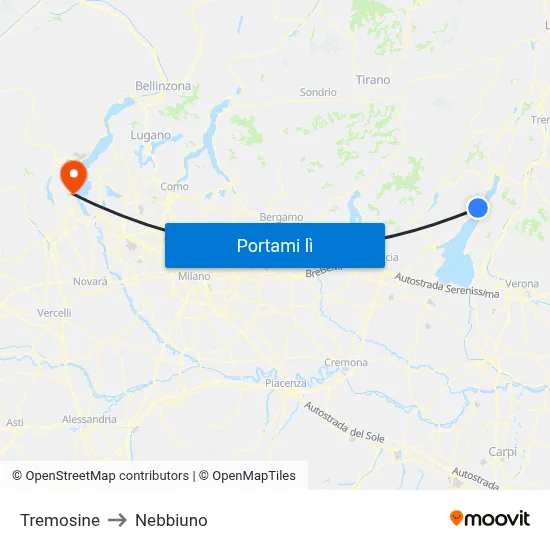 Tremosine to Nebbiuno map
