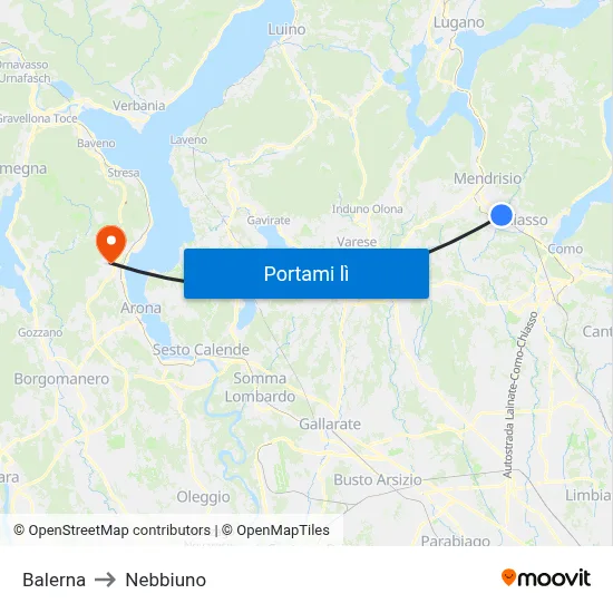 Balerna to Nebbiuno map