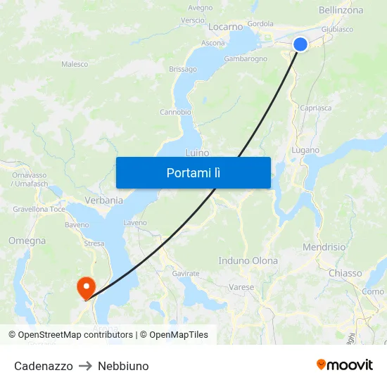 Cadenazzo to Nebbiuno map