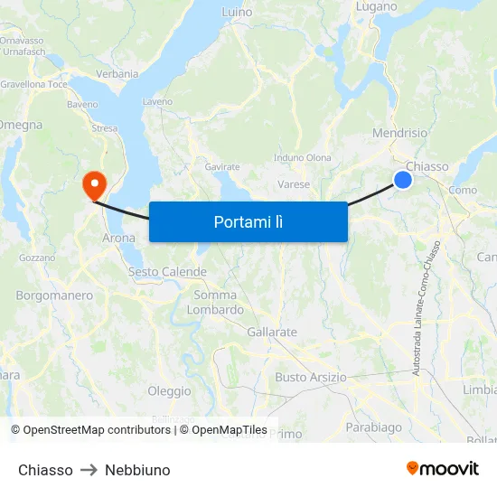 Chiasso to Nebbiuno map
