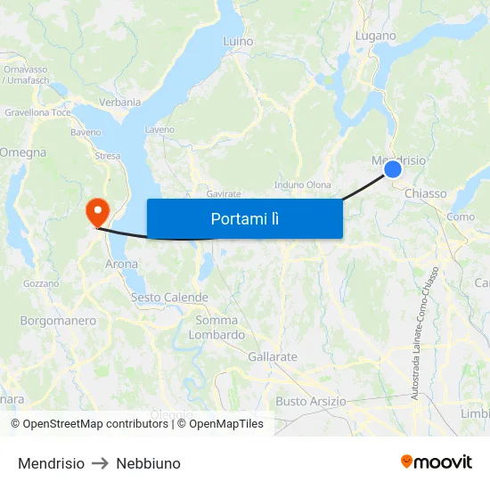 Mendrisio to Nebbiuno map