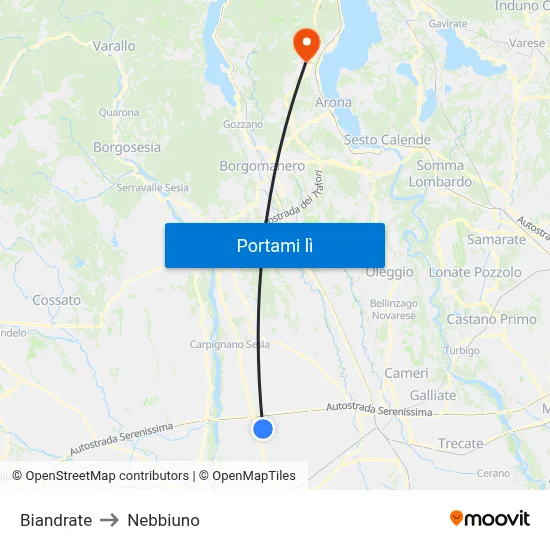 Biandrate to Nebbiuno map