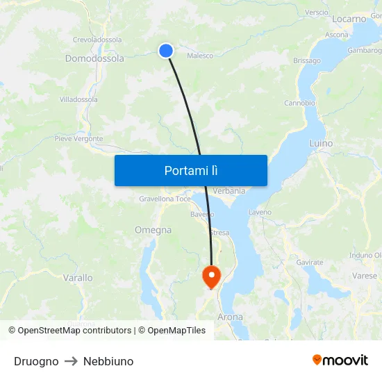 Druogno to Nebbiuno map