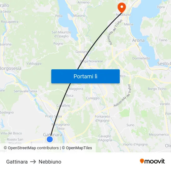 Gattinara to Nebbiuno map