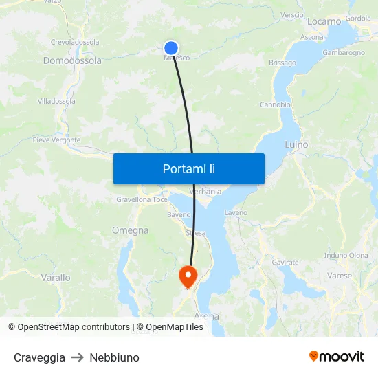 Craveggia to Nebbiuno map