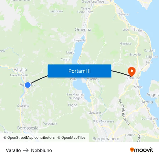 Varallo to Nebbiuno map
