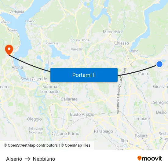 Alserio to Nebbiuno map