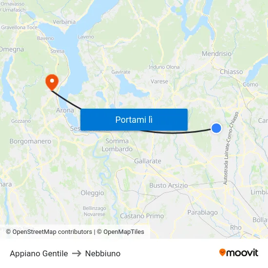 Appiano Gentile to Nebbiuno map