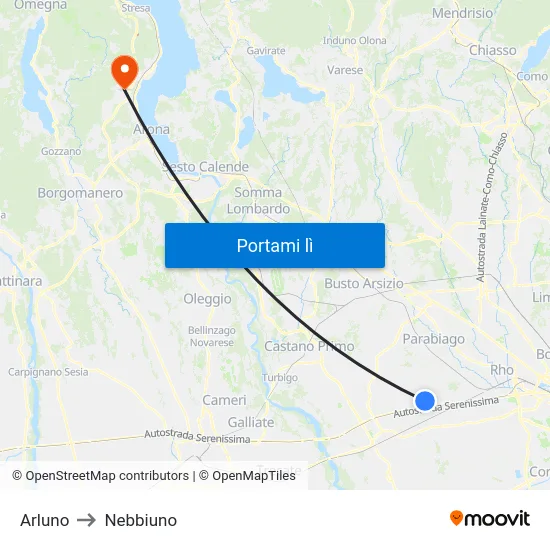 Arluno to Nebbiuno map
