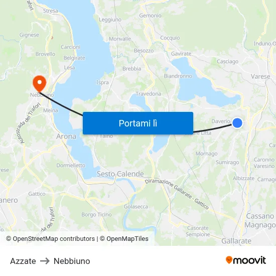 Azzate to Nebbiuno map