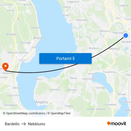Bardello to Nebbiuno map