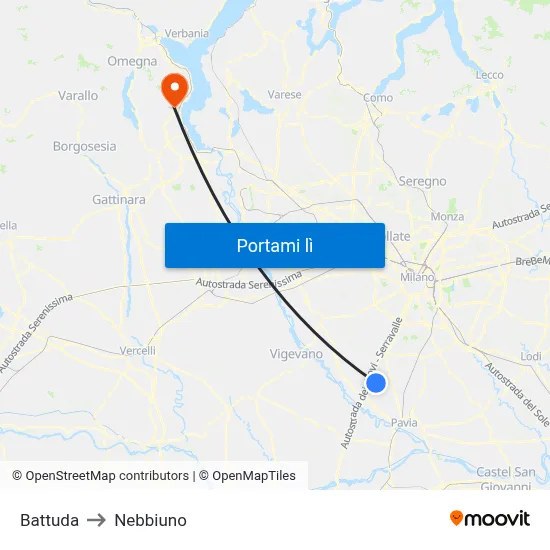 Battuda to Nebbiuno map