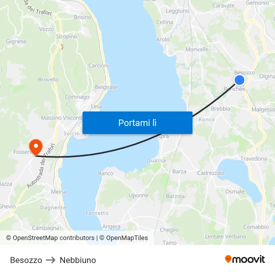 Besozzo to Nebbiuno map