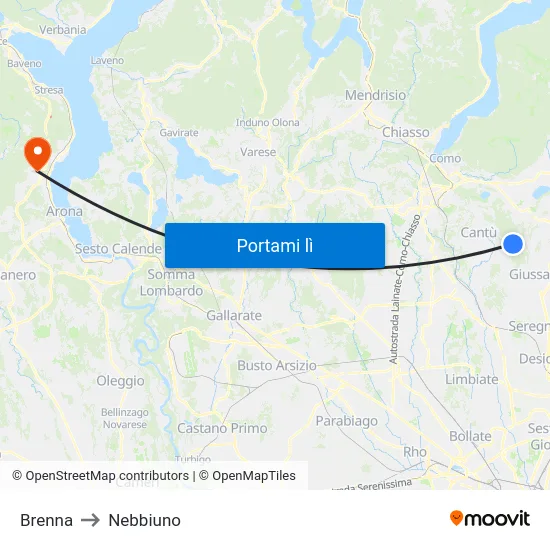 Brenna to Nebbiuno map